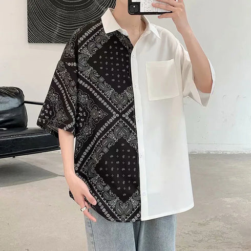 Patchwork Shirt Bandana Floral Graphic Oversized Shirt